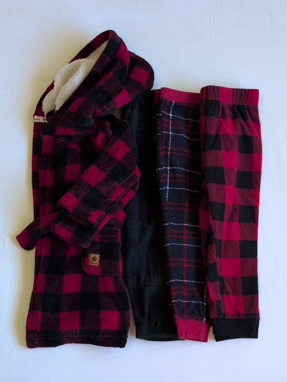 Canadiana Buffalo Check Robe & Fleece Plaid Pants Lot 3T